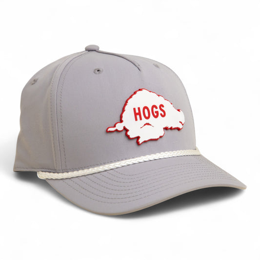 Arkansas Razorbacks Retro HOGS White 3D Five Panel Classic Rope Hat- Grey/ White