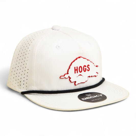Arkansas Razorbacks Retro HOGS White 3D Perforated Rope Hat- White/ Black