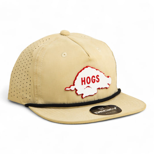 Arkansas Razorbacks Retro HOGS White 3D Perforated Rope Hat- Birch/ Black