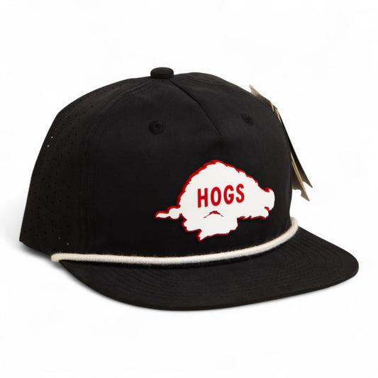 Arkansas Razorbacks Retro HOGS White 3D Perforated Rope Hat- Black/ White