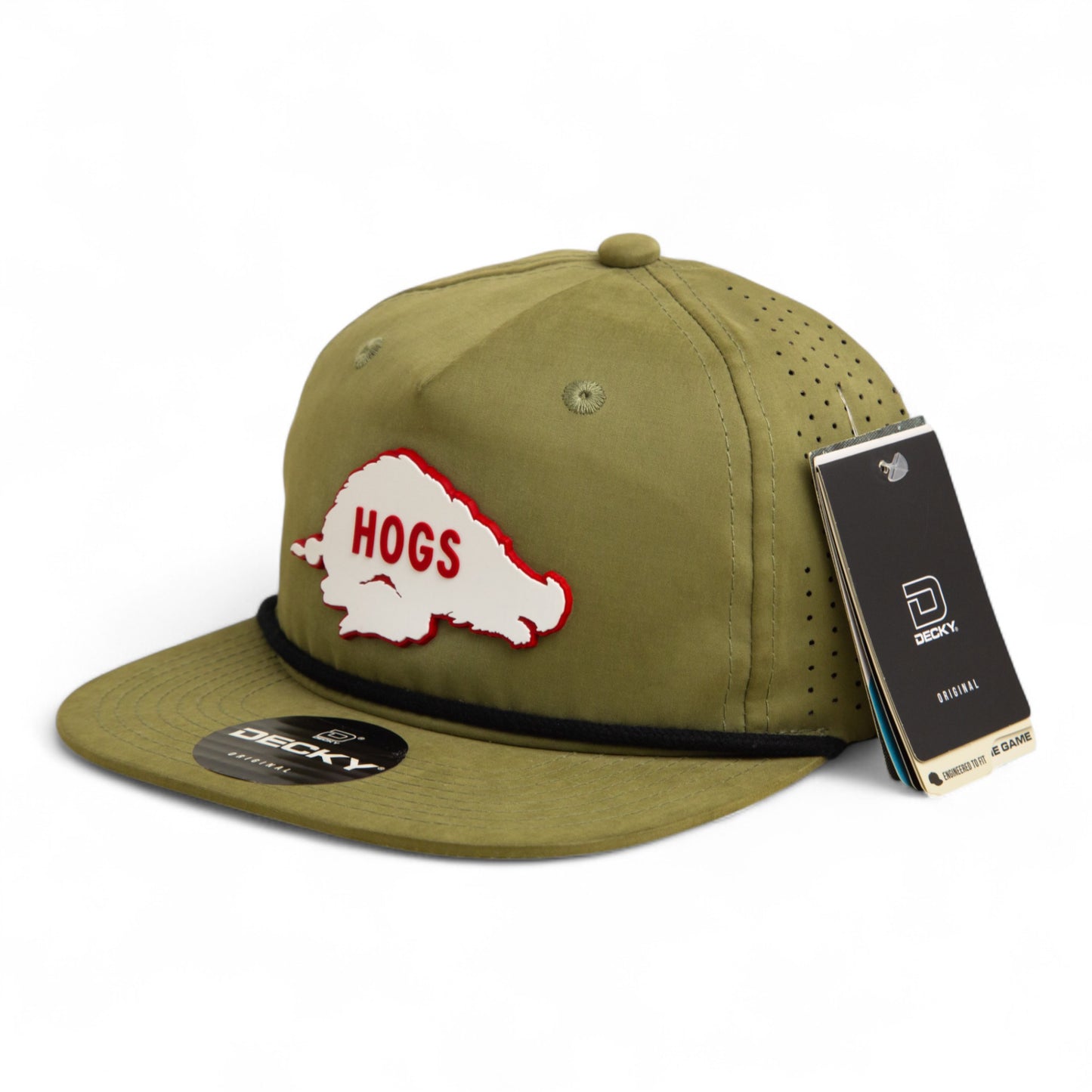 Arkansas Razorbacks Retro HOGS White 3D Perforated Rope Hat- Loden/ Black