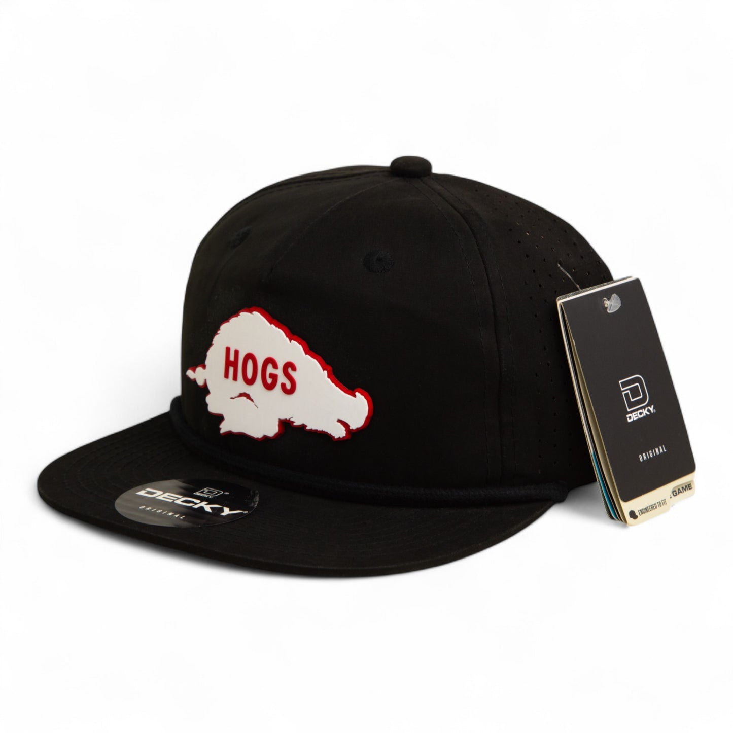 Arkansas Razorbacks Retro HOGS White 3D Perforated Rope Hat- Black