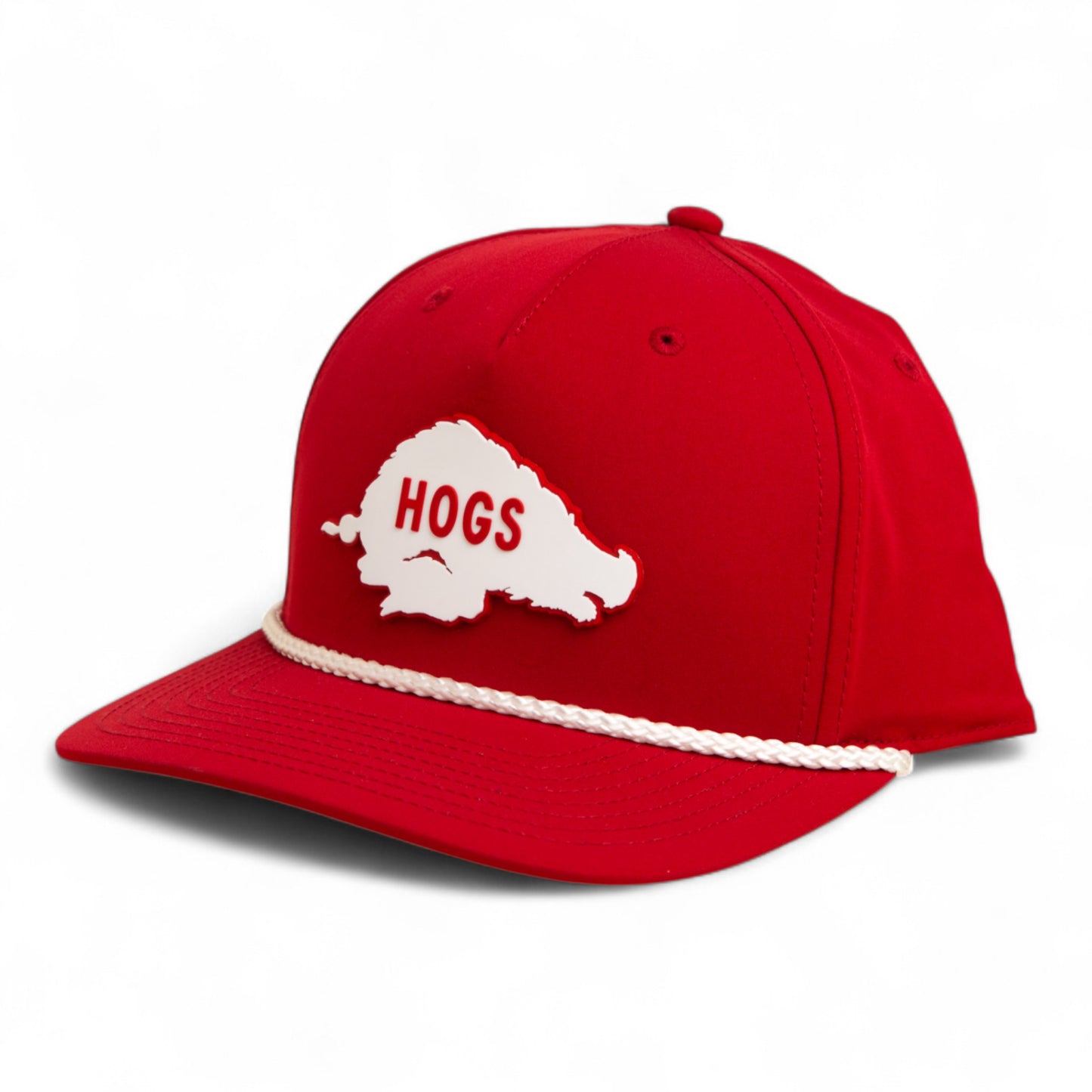 Arkansas Razorbacks Retro HOGS White 3D Five Panel Classic Rope Hat- Red/ White