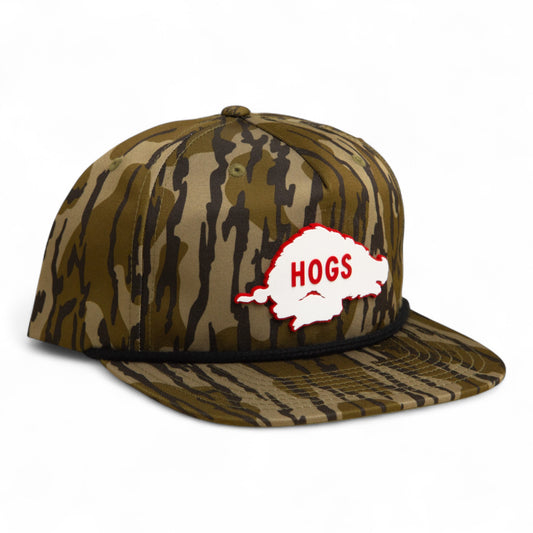 Arkansas Razorbacks Retro HOGS White 3D Umpqua Rope Hat- Mossy Oak Bottomland/ Black