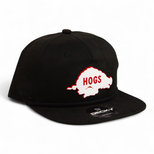 Arkansas Razorbacks Retro HOGS White 3D Perforated Rope Hat- Black