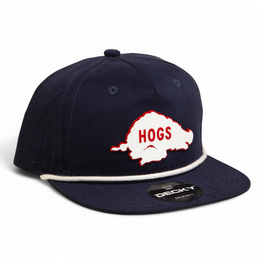 Arkansas Razorbacks Retro HOGS White 3D Perforated Rope Hat- Navy/ White