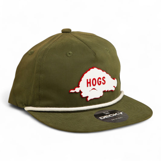 Arkansas Razorbacks Retro HOGS White 3D Classic Rope Hat- Olive/ White