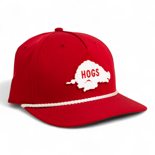 Arkansas Razorbacks Retro HOGS White 3D Five Panel Classic Rope Hat- Red/ White