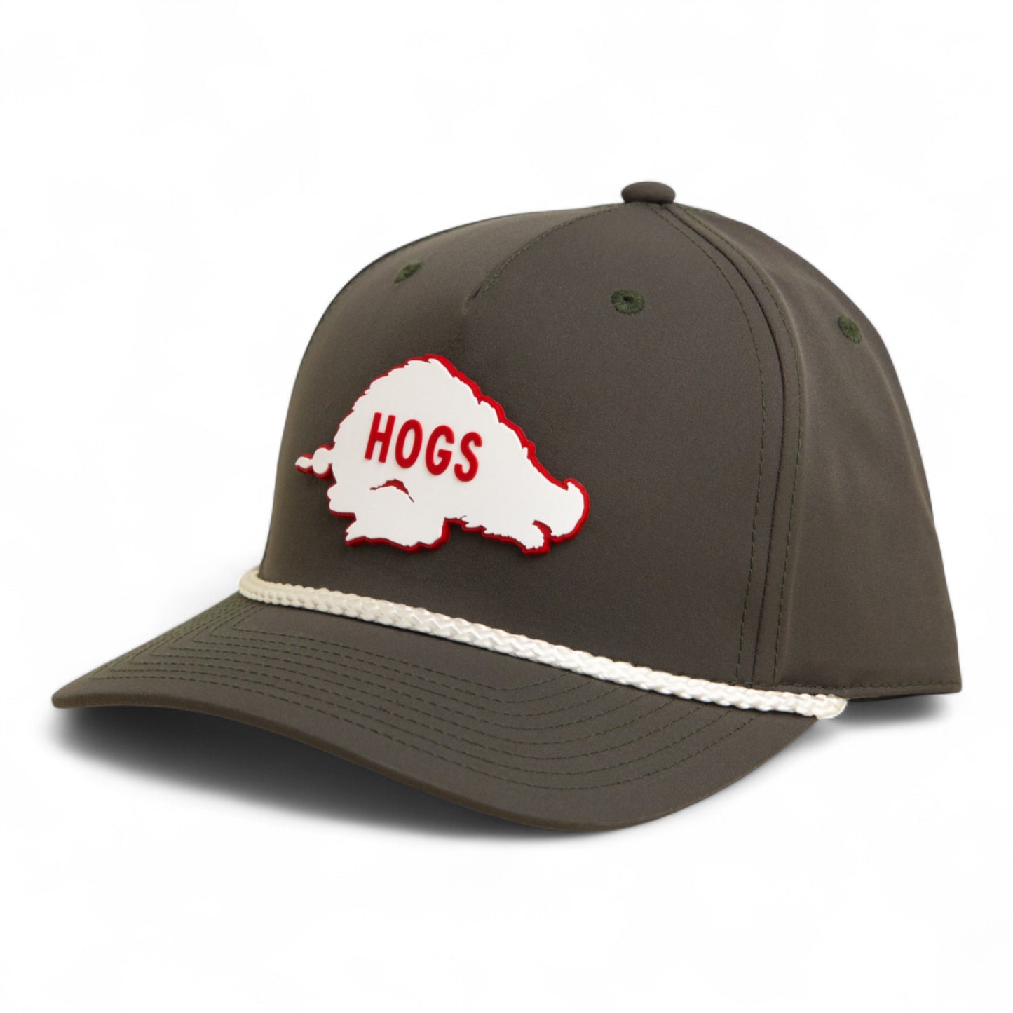 Arkansas Razorbacks Retro HOGS White 3D Five Panel Classic Rope Hat- Dark Olive Green/ White