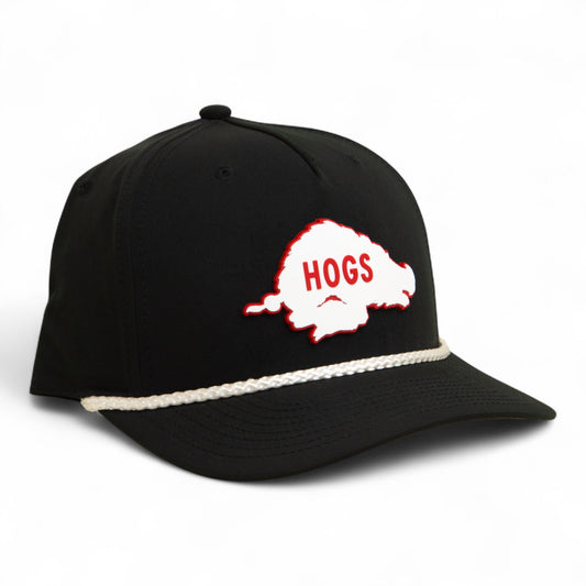 Arkansas Razorbacks Retro HOGS White 3D Five Panel Classic Rope Hat- Black/ White