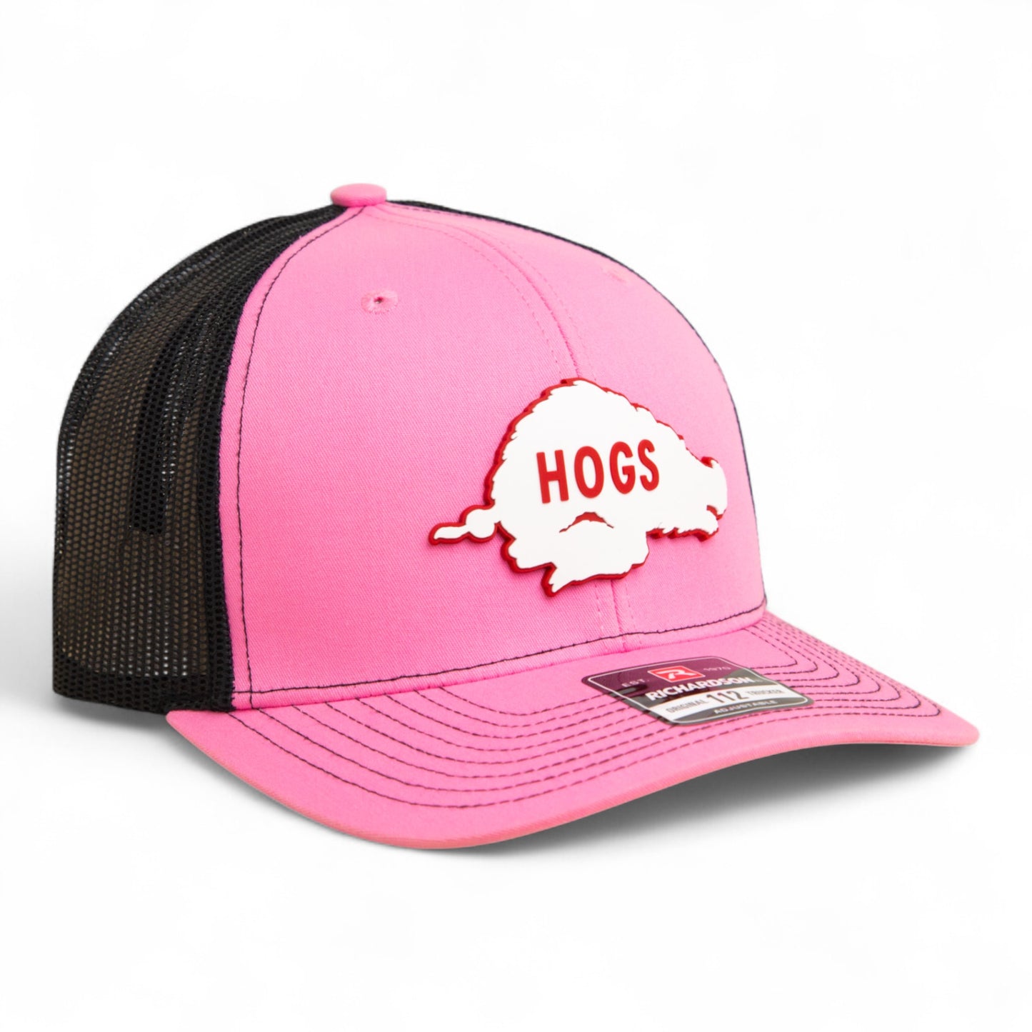 Arkansas Razorbacks Retro HOGS White 3D Snapback Trucker Hat- Pink/ Black