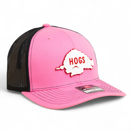 Arkansas Razorbacks Retro HOGS White 3D Snapback Trucker Hat- Pink/ Black