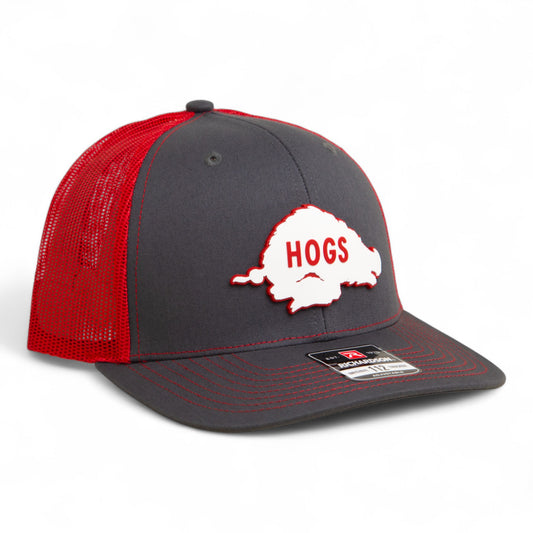 Arkansas Razorbacks Retro HOGS White 3D Snapback Trucker Hat- Charcoal/ Red