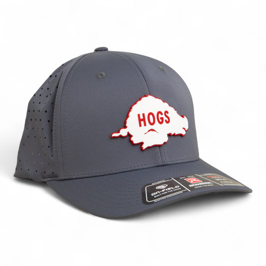 Arkansas Razorbacks Retro HOGS White 3D Laser Perf R-Flex Cap- Charcoal