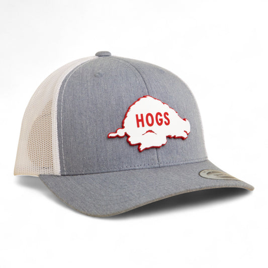 Arkansas Razorbacks Retro HOGS White 3D YP Snapback Trucker Hat- Heather Grey/ White