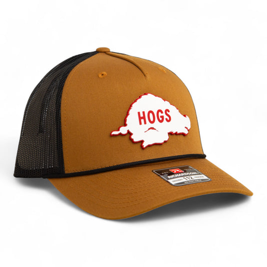 Arkansas Razorbacks Retro HOGS White 3D Snapback Trucker Rope Hat- Caramel/ Black