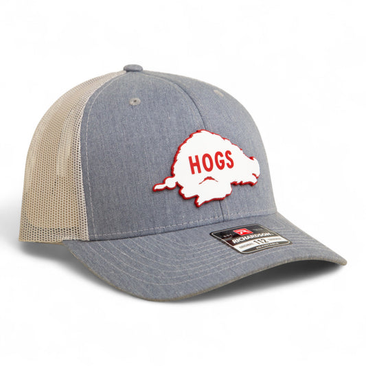 Arkansas Razorbacks Retro HOGS White 3D Snapback Trucker Hat- Heather Grey/ Light Grey