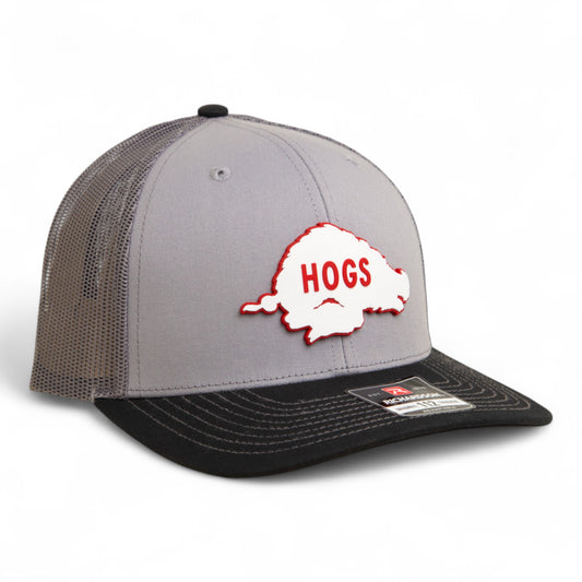 Arkansas Razorbacks Retro HOGS White 3D Snapback Trucker Hat- Grey/ Charcoal/ Black