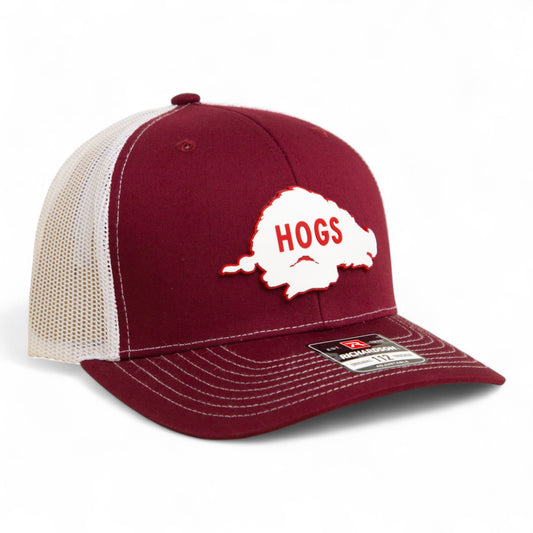 Arkansas Razorbacks Retro HOGS White 3D Snapback Trucker Hat- Cardinal/ White