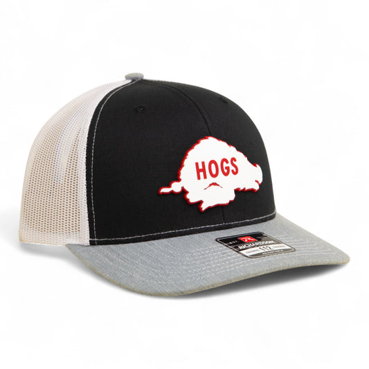 Arkansas Razorbacks Retro HOGS White 3D Snapback Trucker Hat- Black/ White/ Heather Grey