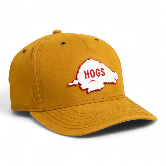 Arkansas Razorbacks Retro HOGS White 3D Snapback Canvas Hat- Wheat