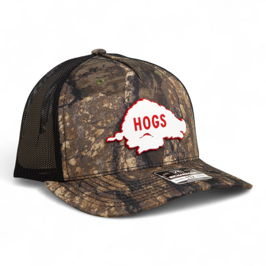 Arkansas Razorbacks Retro HOGS White 3D Snapback Trucker Hat- Realtree Timber/ Black