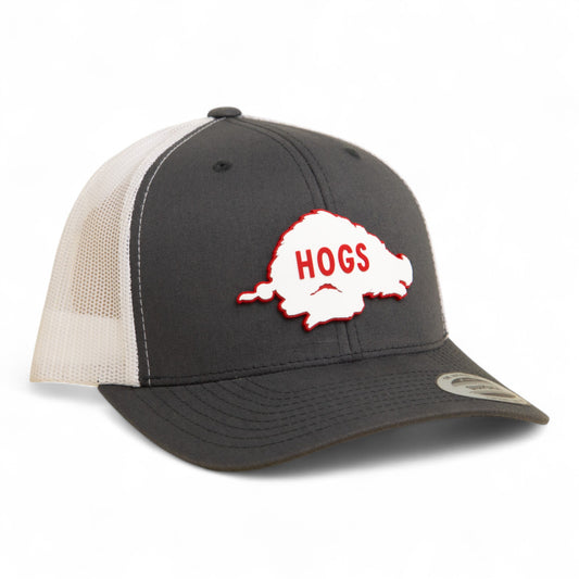 Arkansas Razorbacks Retro HOGS White 3D YP Snapback Trucker Hat- Charcoal/ White