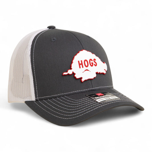 Arkansas Razorbacks Retro HOGS White 3D Snapback Trucker Hat- Charcoal/ White