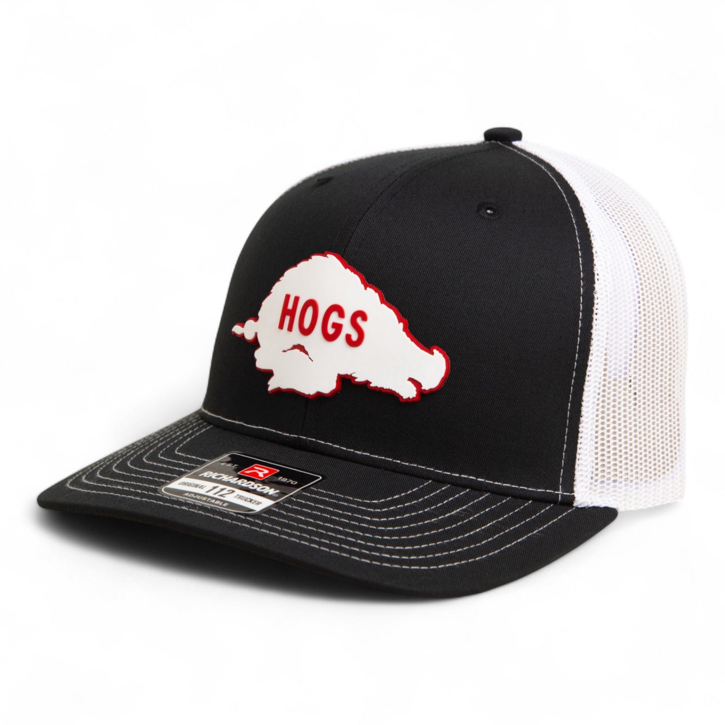 Arkansas Razorbacks Retro HOGS White 3D Snapback Trucker Hat- Black/ White