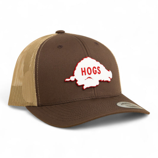 Arkansas Razorbacks Retro HOGS White 3D YP Snapback Trucker Hat- Brown/ Tan