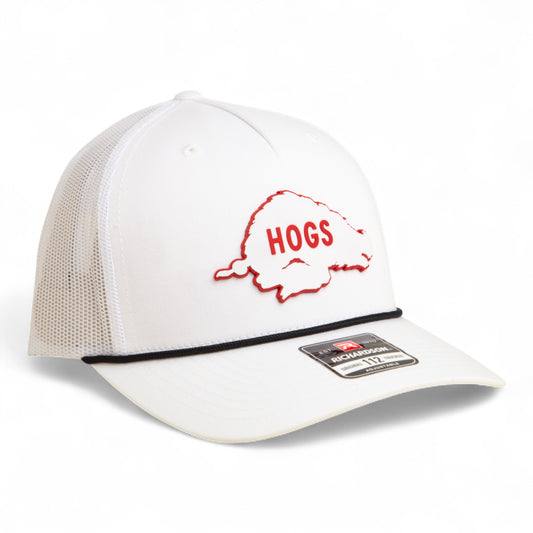 Arkansas Razorbacks Retro HOGS White 3D Snapback Trucker Rope Hat- White/ Black