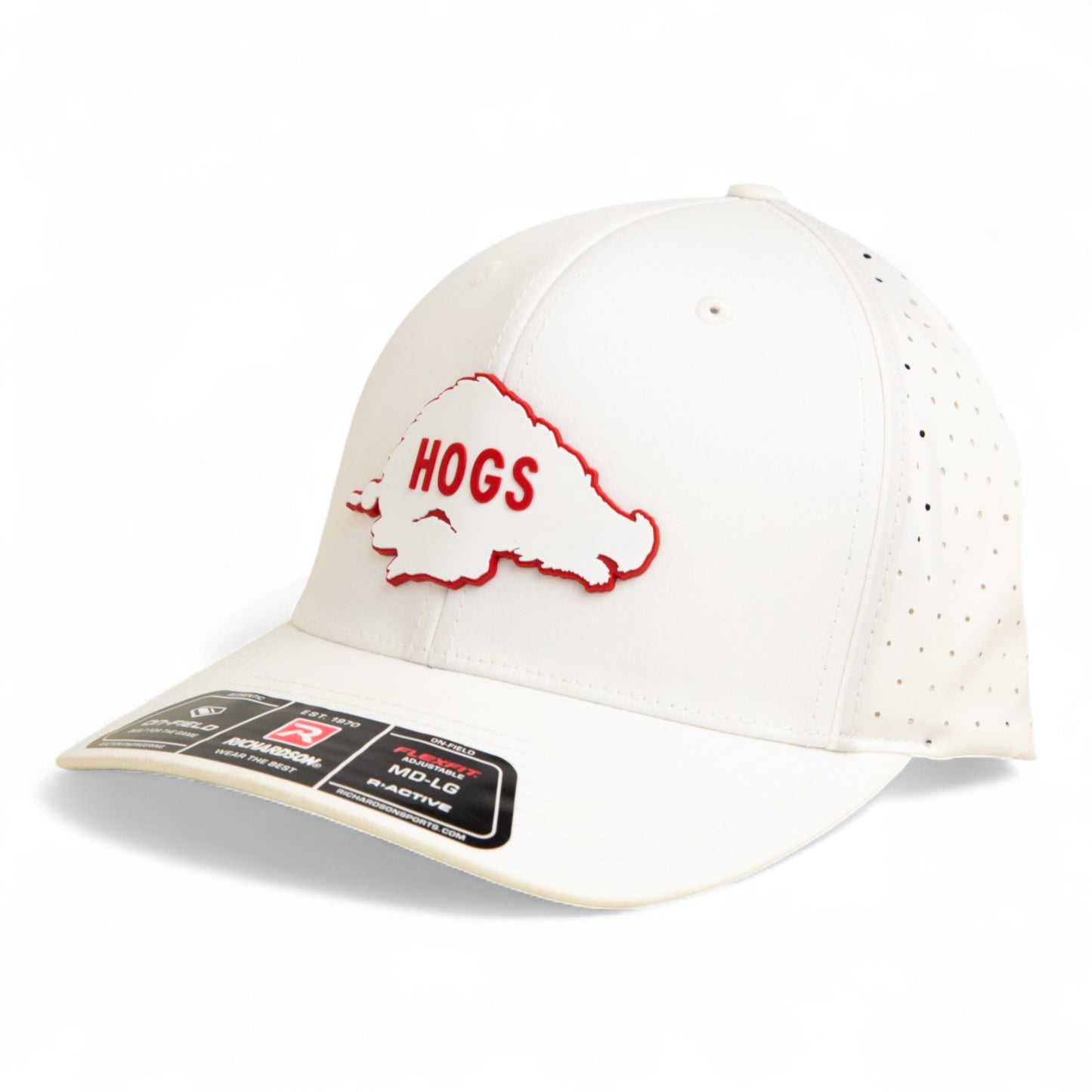 Arkansas Razorbacks Retro HOGS White 3D Laser Perf R-Flex Cap- White