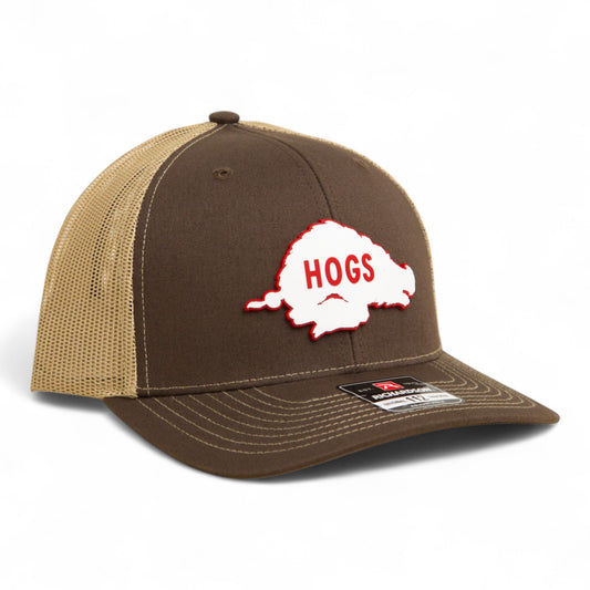 Arkansas Razorbacks Retro HOGS White 3D Snapback Trucker Hat- Brown/ Tan