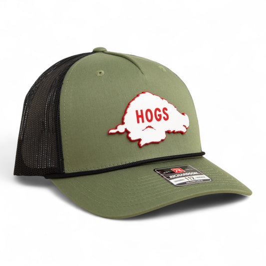 Arkansas Razorbacks Retro HOGS White 3D Snapback Trucker Rope Hat- Loden/ Black