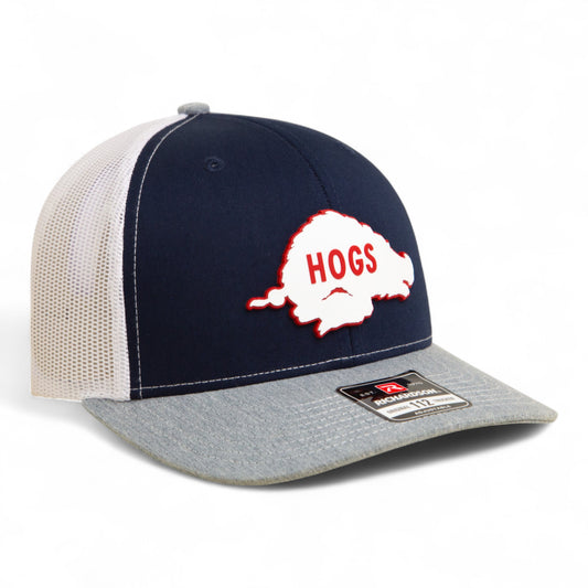 Arkansas Razorbacks Retro HOGS White 3D Snapback Trucker Hat- Navy/ White/ Heather Grey