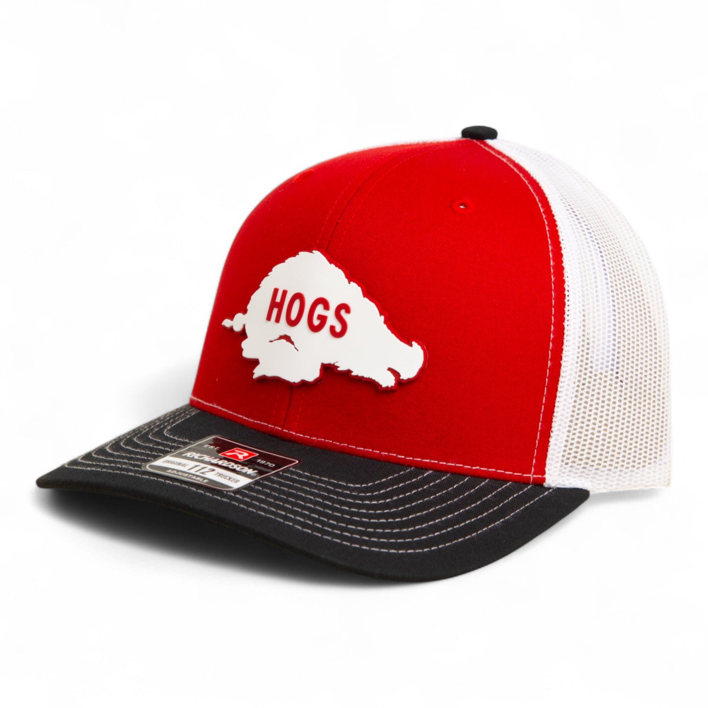 Arkansas Razorbacks Retro HOGS White 3D Snapback Trucker Hat- Red/ White/ Black