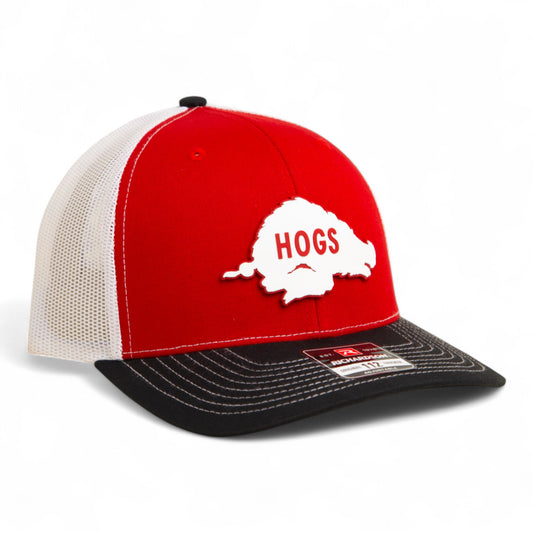 Arkansas Razorbacks Retro HOGS White 3D Snapback Trucker Hat- Red/ White/ Black