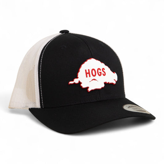 Arkansas Razorbacks Retro HOGS White 3D YP Snapback Trucker Hat- Black/ White