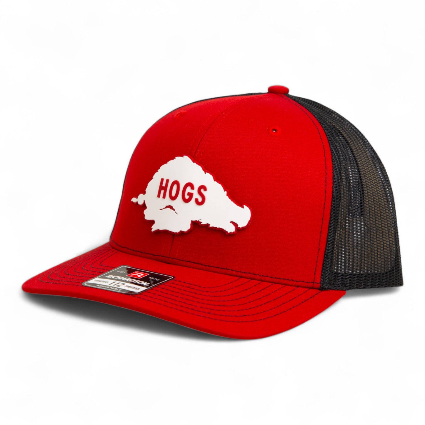 Arkansas Razorbacks Retro HOGS White 3D Snapback Trucker Hat- Red/ Black