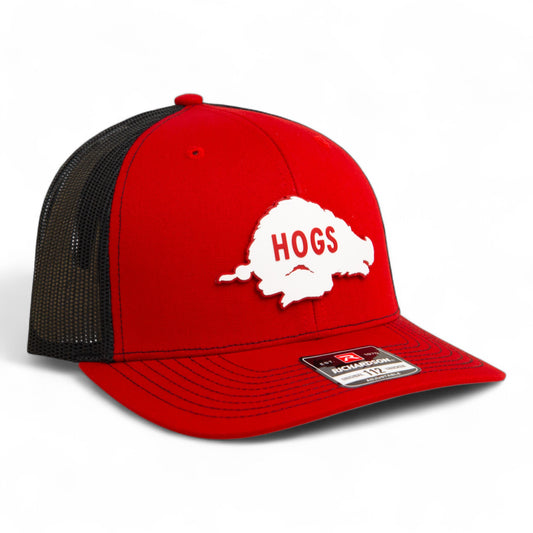 Arkansas Razorbacks Retro HOGS White 3D Snapback Trucker Hat- Red/ Black