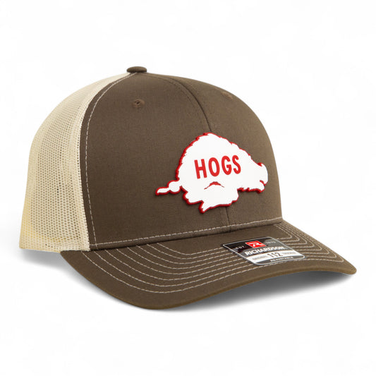 Arkansas Razorbacks Retro HOGS White 3D Snapback Trucker Hat- Chocolate Chip/ Birch