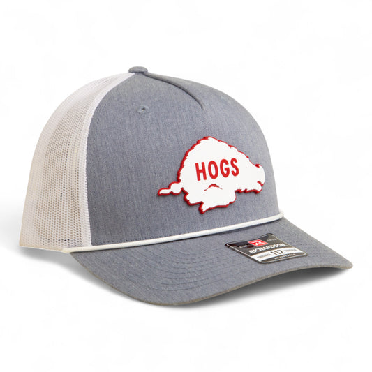 Arkansas Razorbacks Retro HOGS White 3D Snapback Trucker Rope Hat- Heather Grey/ White