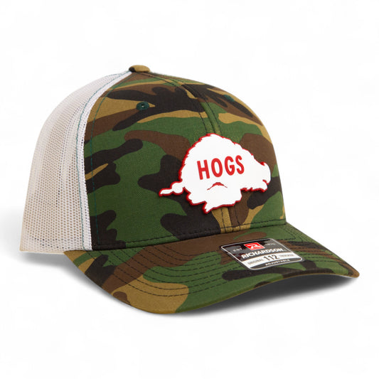 Arkansas Razorbacks Retro HOGS White 3D Snapback Trucker Hat- Army Camo/ White