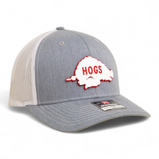 Arkansas Razorbacks Retro HOGS White 3D Snapback Trucker Hat- Heather Grey/ White