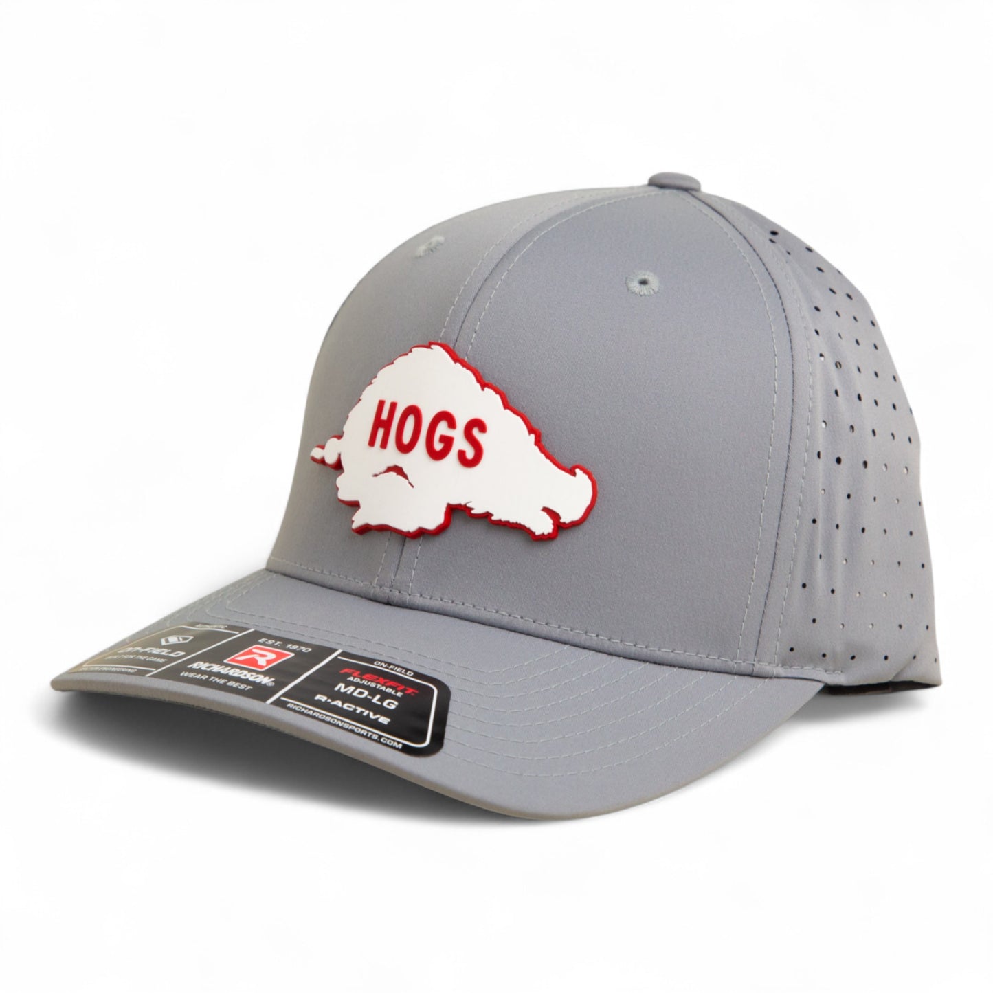 Arkansas Razorbacks Retro HOGS White 3D Laser Perf R-Flex Cap- Grey