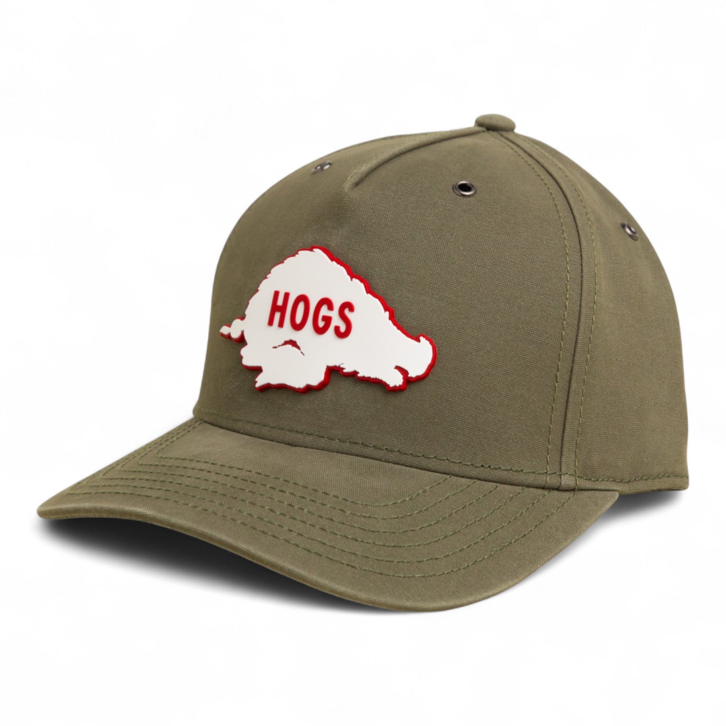 Arkansas Razorbacks Retro HOGS White 3D Snapback Canvas Hat- Olive