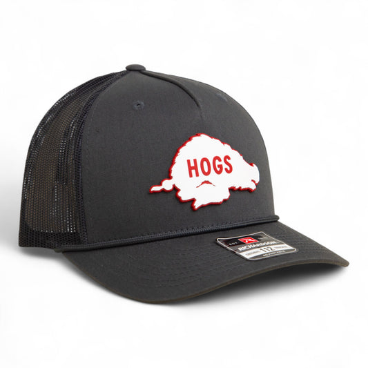 Arkansas Razorbacks Retro HOGS White 3D Snapback Trucker Rope Hat- Charcoal