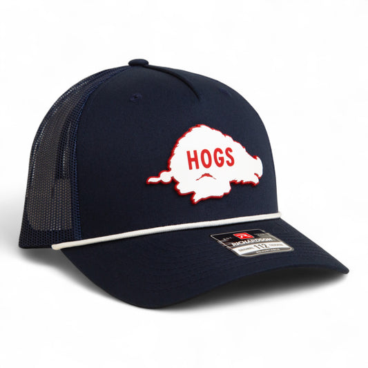 Arkansas Razorbacks Retro HOGS White 3D Snapback Trucker Rope Hat- Navy/ White