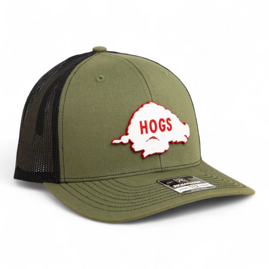 Arkansas Razorbacks Retro HOGS White 3D Snapback Trucker Hat- Loden/ Black