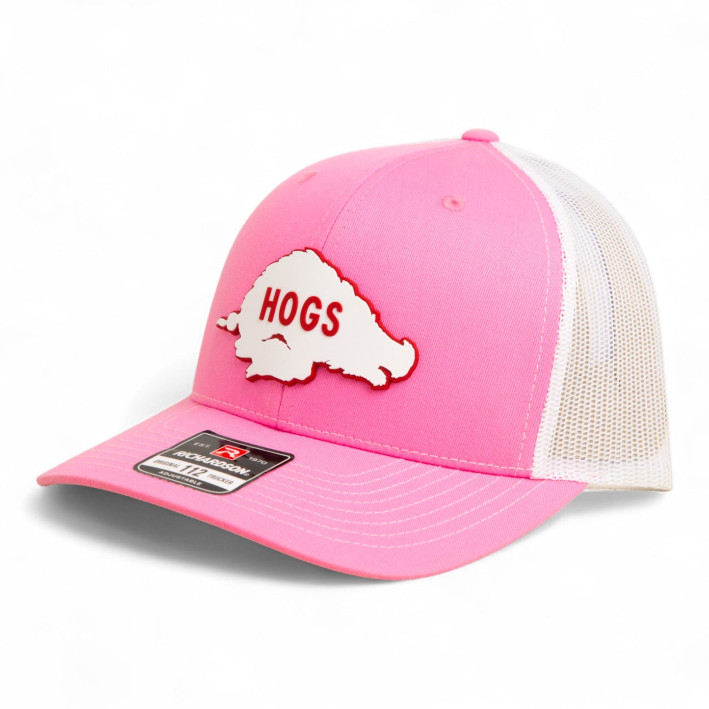 Arkansas Razorbacks Retro HOGS White 3D Snapback Trucker Hat- Pink/ White